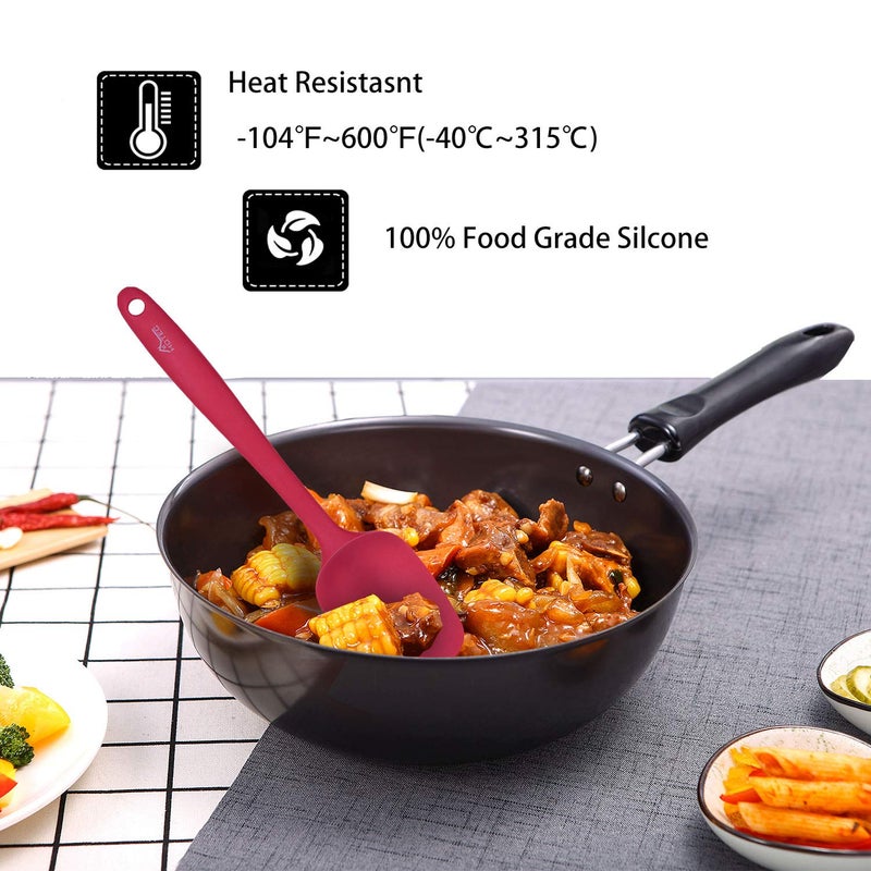 HOTEC Heat Resistant 600â„‰ BPA-Free Silicone Rubber Spatula Set, Kithchen Cooking Spatulas, Baking, Mixing, for Non Stick Cookware, Dishwasher Safe, Red Set of 5 - Image 4